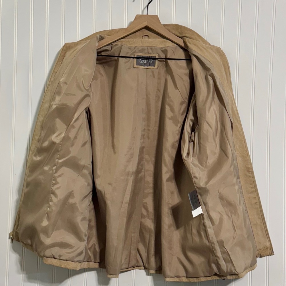 Wilsons Leather Womens Suede Jacket XL Tan‎ Beige Zip Up Minimalist Boho 90s VTG - Picture 9 of 11